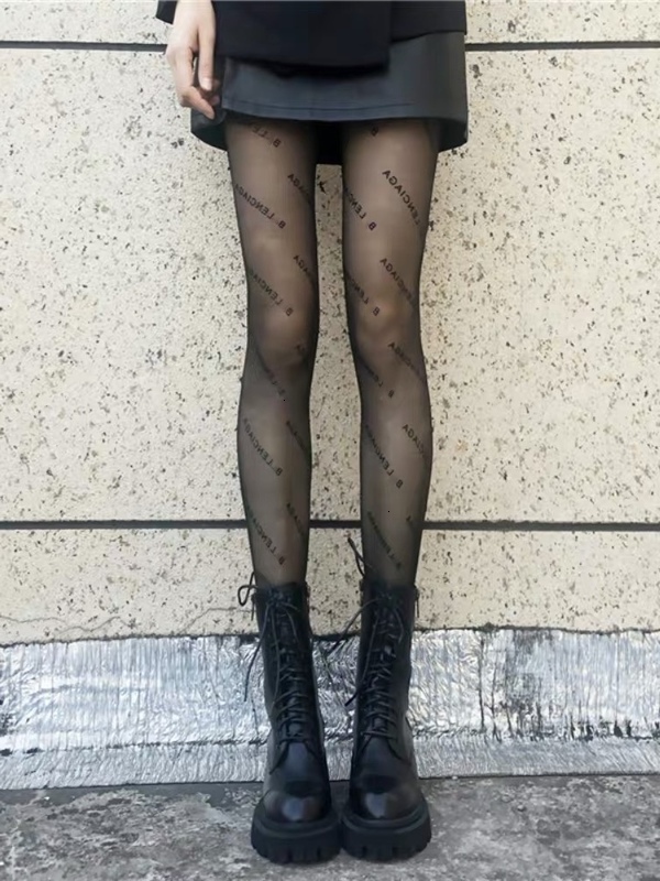 

B letter stockings women's autumn and winter Plush thickened pantyhose sexy Black silk screen red fake meat through bare leg