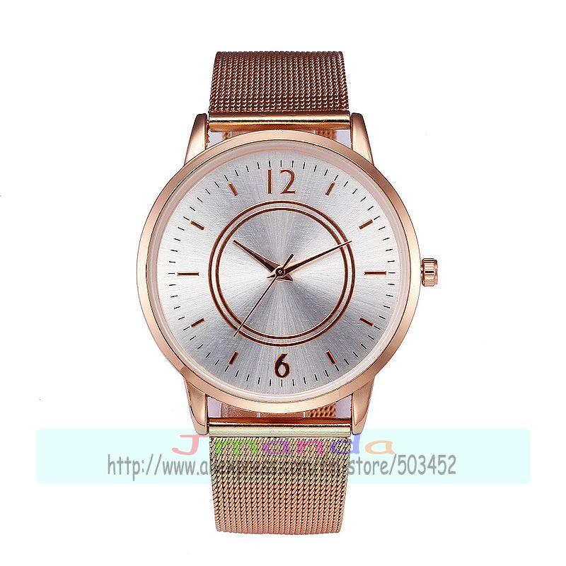

Wristwatches 100pcs/lot Round Dial Circle Mesh Watch Wrap Quartz Casual Wrist For Women Wholesale No Logo Alloy, Rose gold white dial