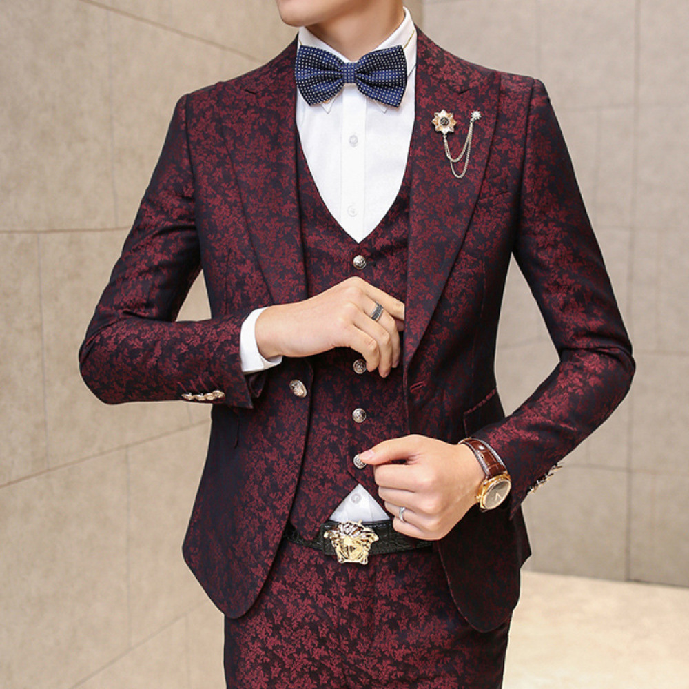 

2021 Spring Floral Men's Fashion Boutique Style Slim Fit Pieces Suit Groom Wedding Suits for Men C3x9, Royal blue
