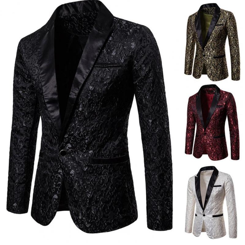 

Men's Suits & Blazers Men Blazer Casual Male Jacquard Slim Lapel For Dating Suit Coat, White;black