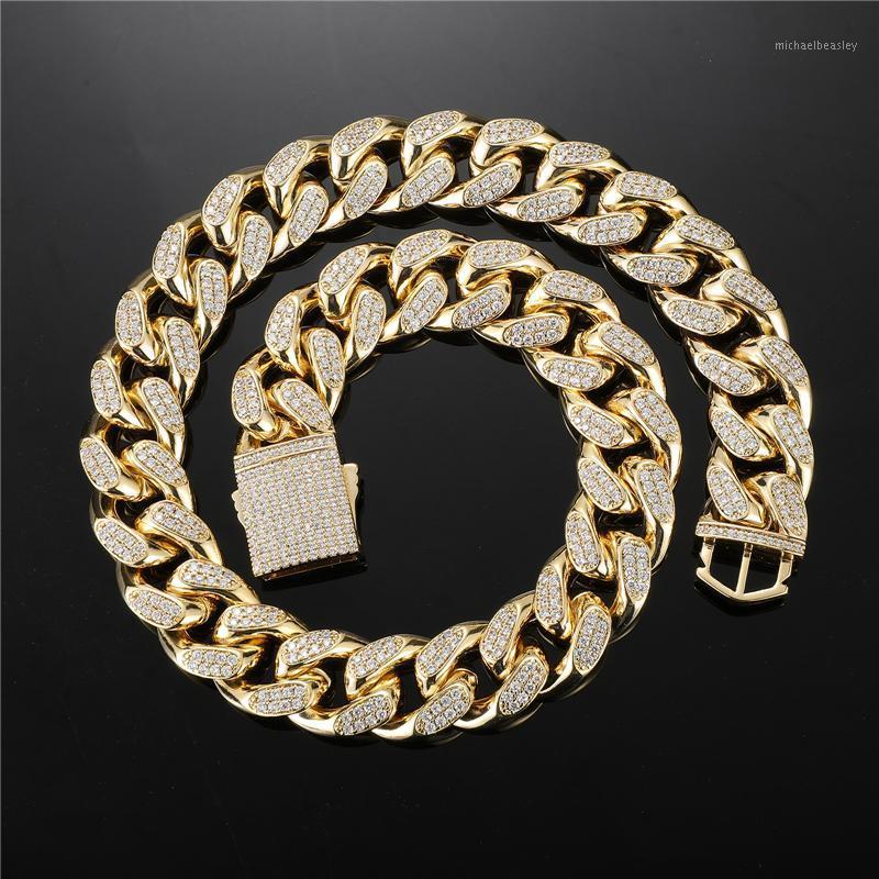 

Chains Hip Hop 19MM 2Row Iced Out Miami Cuban Chain Box Buckle Cubic Zirconia Stones Necklace Men White Gold Plated Jewelry Choker