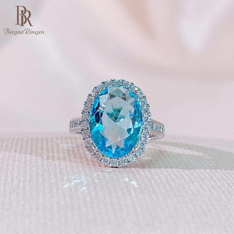 

Cluster Rings Bague Ringen Classic 925 Sterling Silver Earrings For Women With Oval Shape Sapphire Gemstones Fine Finger Jewelry Gift, Golden;silver