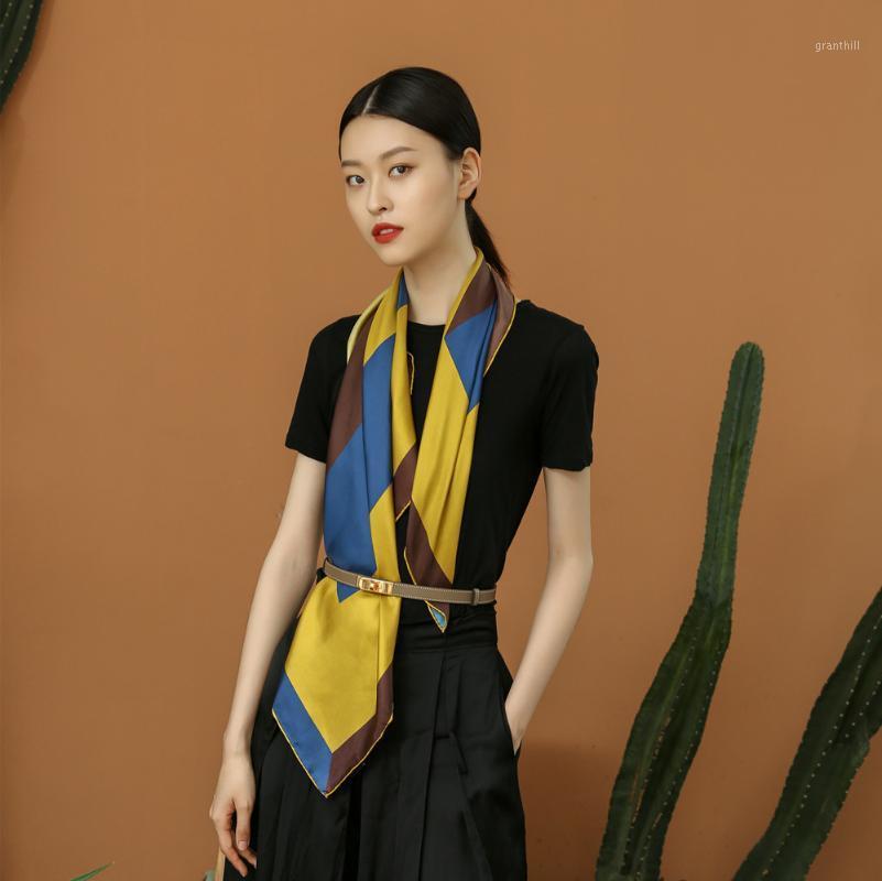 

88*88cm Contrasting Color Silk Scarf Ladies Mulberry Spring Square Sunscreen Shawl Scarves, Blue;gray