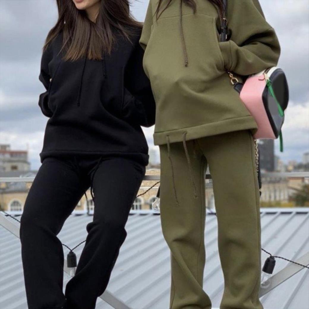 

warm winter fashion womenpant long sleeve pocket loose hoodie sweatshirt suit womens clothing, White