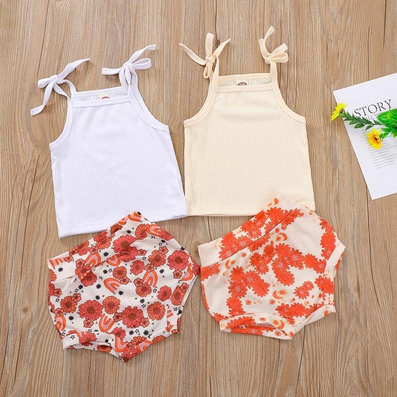 

0-24M Newborn Baby Girl Sleeveless Tank Tops Vest Floral Shorts Bloomers 2PCS Outfits Summer Clothes Set, White