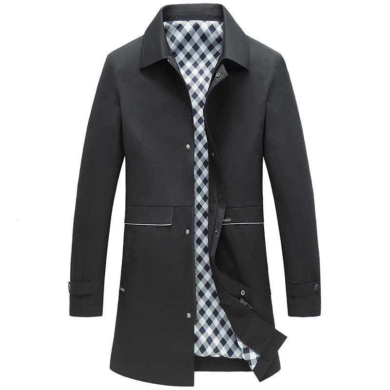 

Men's Trench Coats Coat Spring Autumn Casual Solid Windbreaker Single Breasted Jacket Black Gray Turn-down Collar Long Men