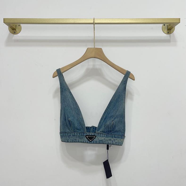 

new Women' Tanks Camis product of spring and summer 2022 family triangle blue vest denim wash show thin aline suspender