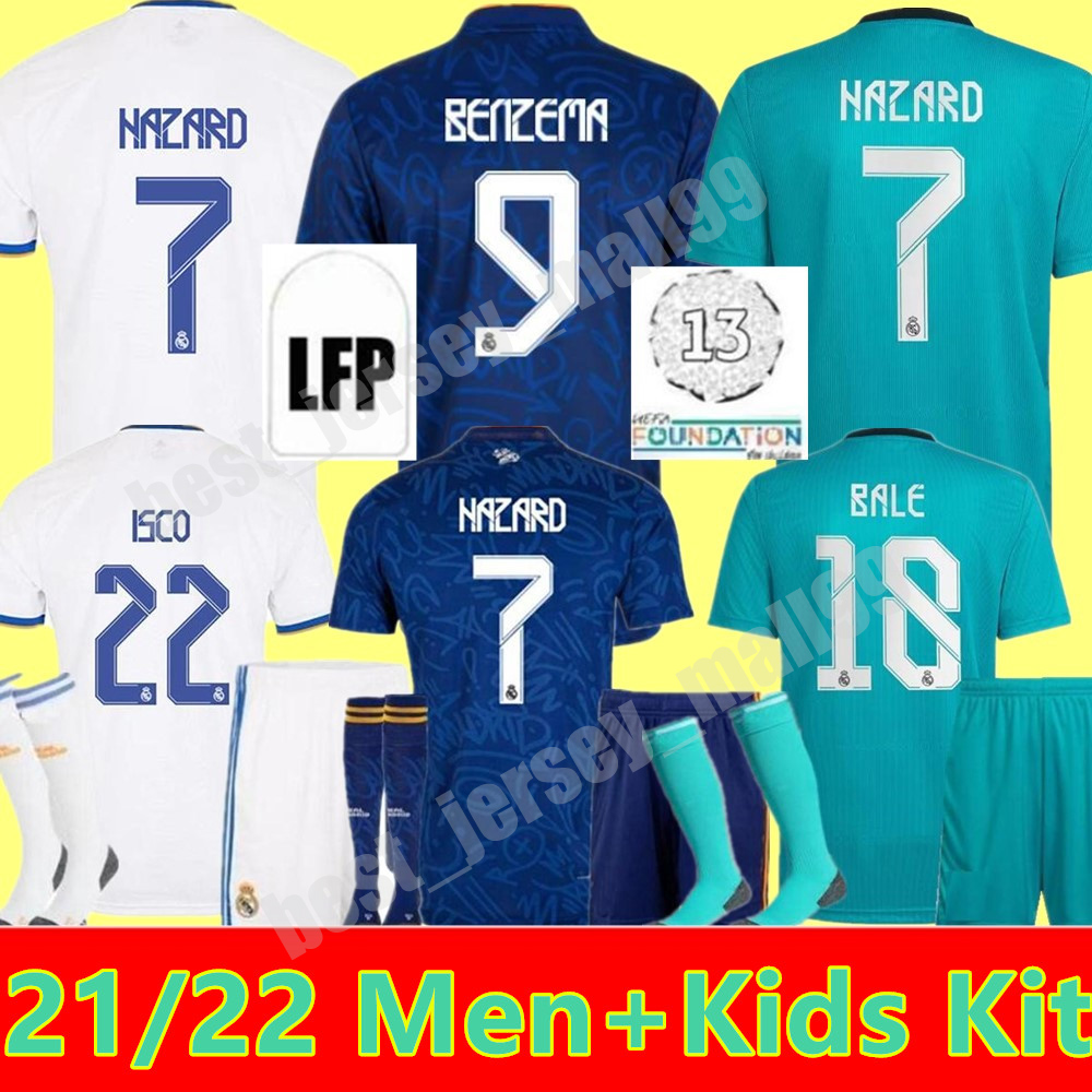

REAL MADRID jerseys 21 22 soccer football shirts ALABA HAZARD BENZEMA ASENSIO MODRIC MARCELO camiseta home away 3rd men + kids kit 2021 2022 uniforms, Black;yellow