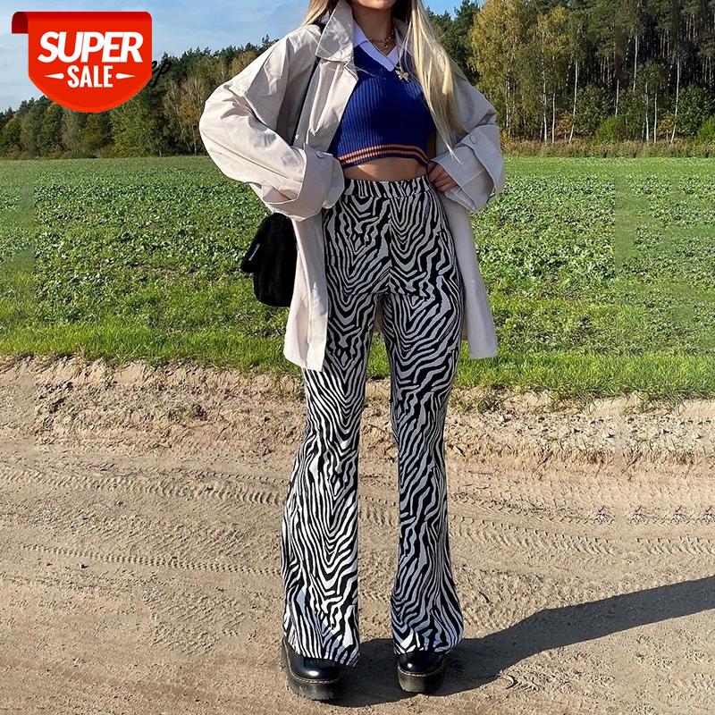 

Weekeep y2k Harajuku Zebra Striped Flare Pants Joggers Women Elastic High Waist Streetwear Long Trousers Ladies Slim Capris 2020 #GG31, Black;white