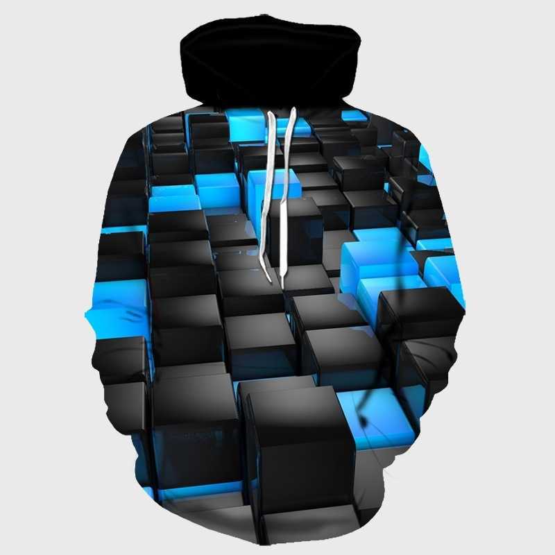 

Geometric abstract 3d digital printing fashion loose hooded couple's sweater2021, Black