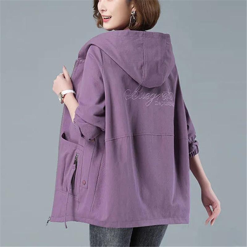 

Women's Trench Coats Spring Thin Hooded Coat Women Autumn Plus Size Long Sleeve Windbreaker Female Loose Outerwear Casual Clothes G1228, Black