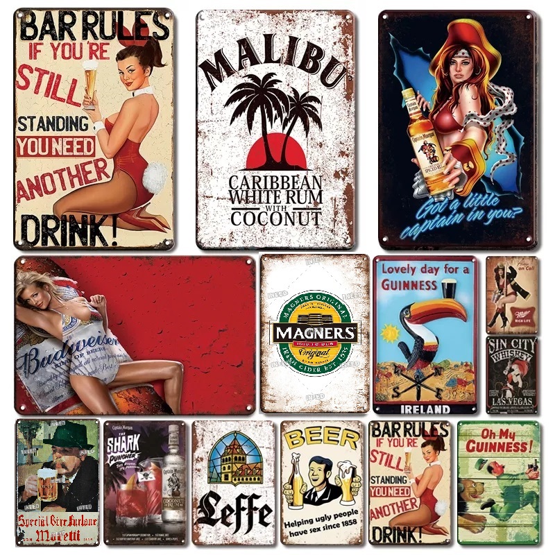 

2021 Vintage Iron Painting Ireland Beer Poster Retro Sexy Wine Girl Tin Plate Signs For Tiki Bar Pub Decor Plaques Kitchen Door Sign Suze 30X20cm