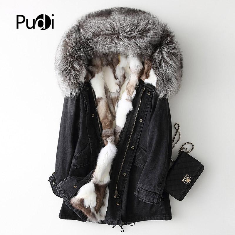 

Women's Fur & Faux Winter Warm Real Parka Coat Female Natural Collar Liner Coats Jackets Overcoat A68659, Black