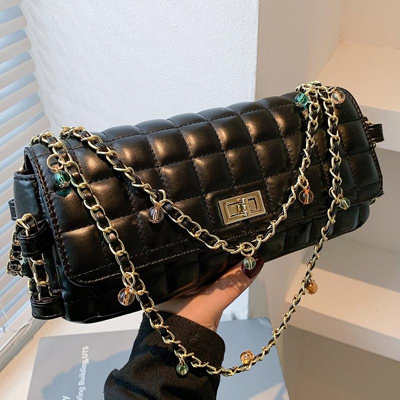 

Evening Bags Lattice Square Crossbody Bag 2021 Winter High-quality PU Leather Women's Designer Handbag Vintage Shoulder Messenger