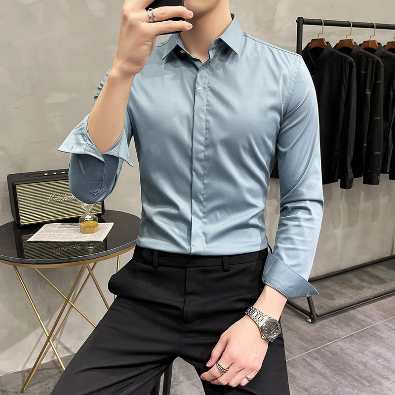 

2021 New Plus Size 4xl-m Bordado Esticado Camisa Masculina Manga Longa De Alta Qualidade Slida Magro Ajuste Casual Prom Formal Wear Blusas V, Black