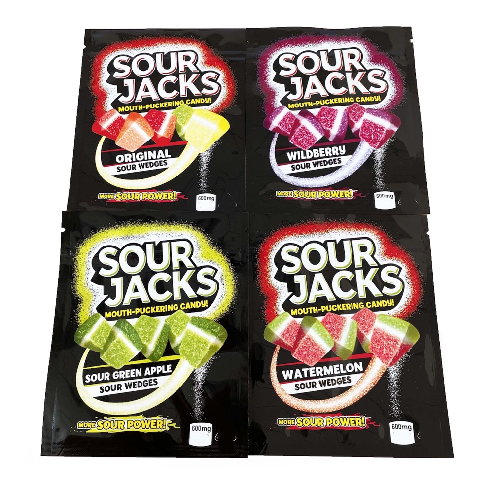 

sour jacks empty gummies zipper package bags power green apple wildberry watermelon Mouth puckering edible smell proof