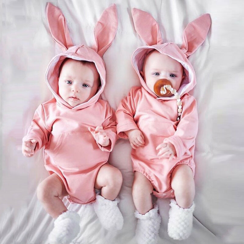 

Baby Girl Long Sleeve Bunny Hooded Boy Romper Newborn Outfit Kids Bodysuit Kid Easter Warm Cotton Outfits, Gray