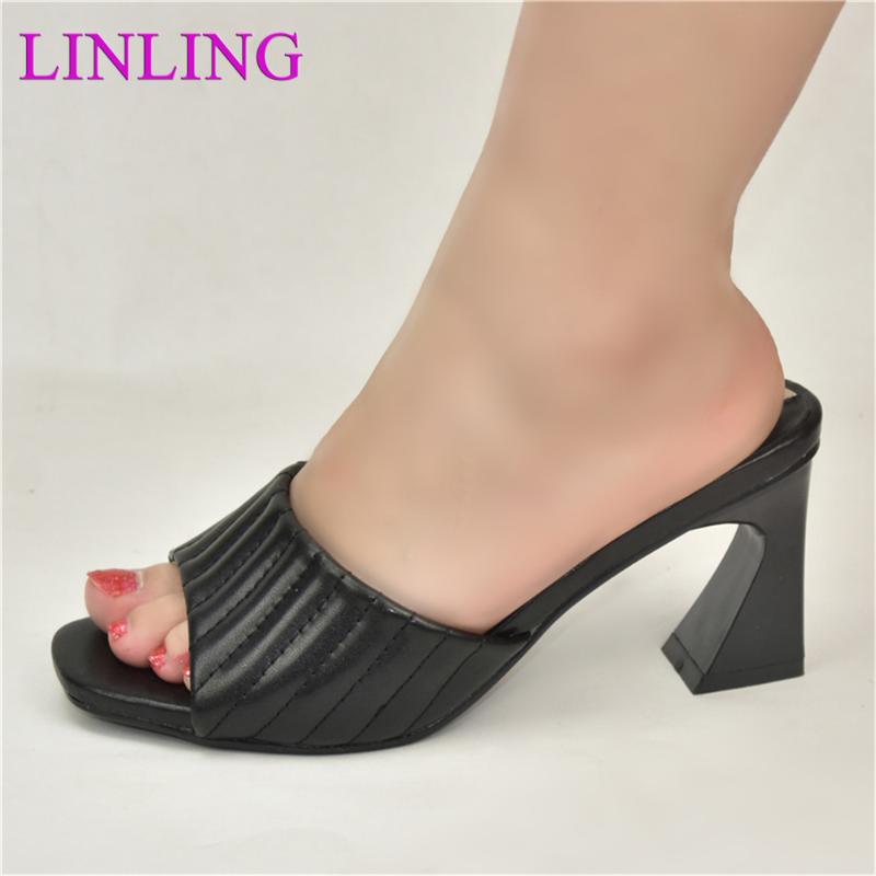 

Dress Shoes 2021 Sexy Light Pumps Ladies Slippers Rhinestone Women Wedding Italian High Heels Summer Slipper For, Black