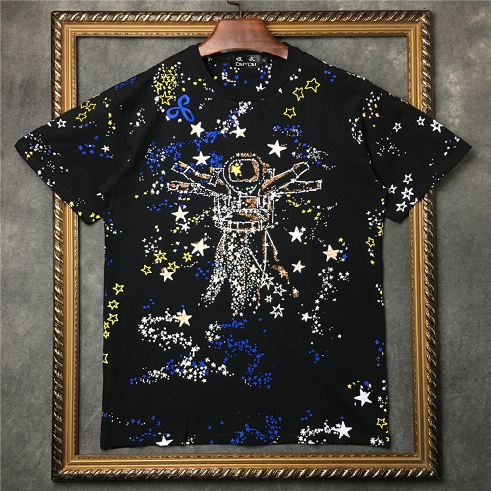 

2021 New Barrett Men's Short-sleeved T-shirt Cosmic Star Astronaut Pattern Women t Shirts|streetwear 2191001568 L66n, Black