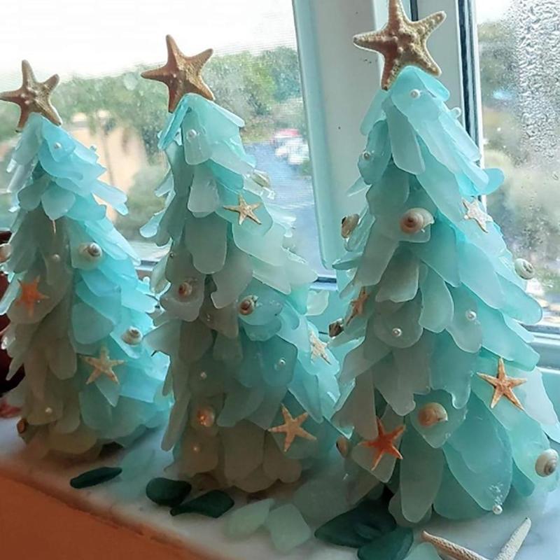 

Christmas Decorations Sea Glass Tree Ornaments Unique Marine Creature Ocean Resin DIY Ornament Home Windows Tables Fireplaces Decoration