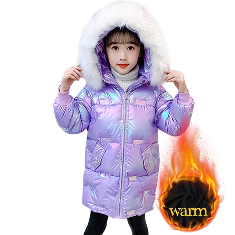 

Jackets Girls Winter Coat Fur Hoodies Russian Girl Thick Warm Jacket Teenage Children's Clothing, Blue;gray