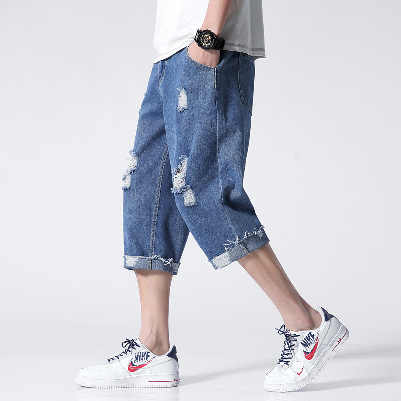 

New Brand Cropped Jeans Men Clothing Ripped Cargo Pants for Man 2021 Plussize Homme High Quality Fashion Korean Style Casual Clothes 8ne3, Black