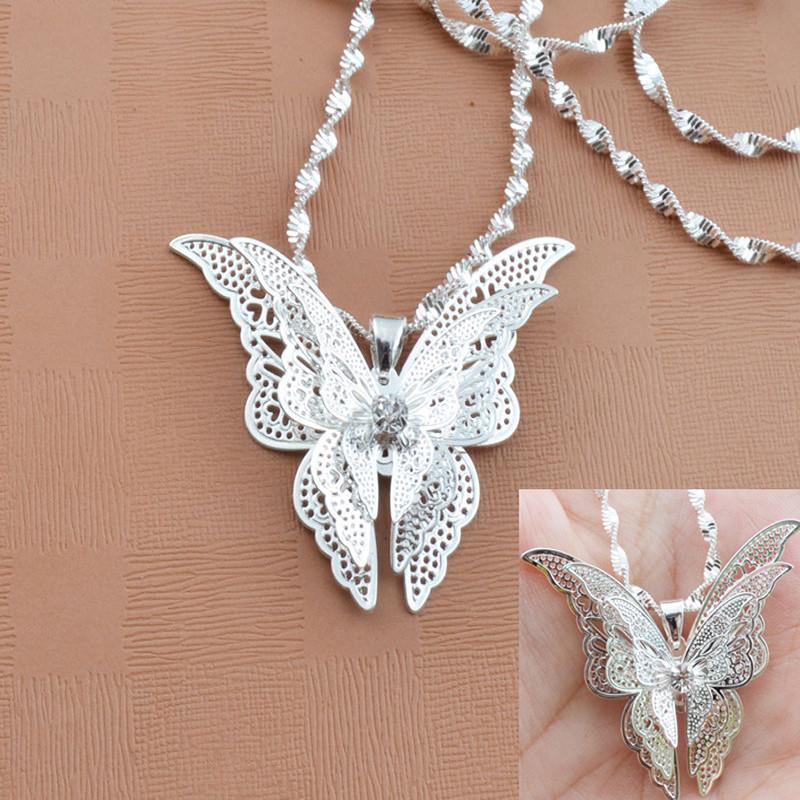 

Pendant Necklaces -selling Jewelry Silver Color-plated Hollow Pointed Butterfly Necklace Fashion For Women Statement