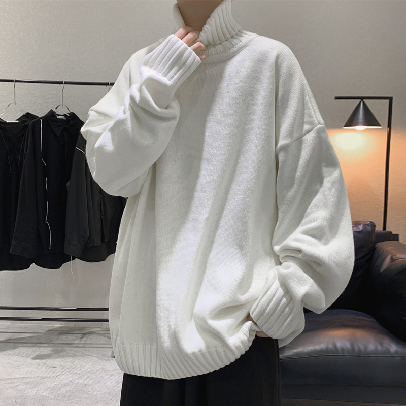 

2021 New Winter Turtleneck Sweater Men's Warm Fashion Solid Color Casual Knitted Pullover Men Knitting Sweaters Mens Clothes Oezn, Black