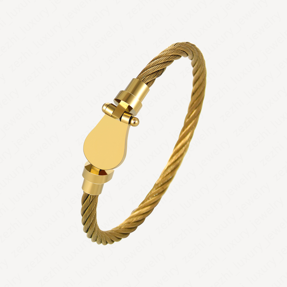 Fashion Horseshoe Cuff Bracelet Men 18k Gold Plated Stainless Steel Bracelets Bangles For Women Love Bangle woan Accessories With Jewelry Pouches-image-735559081