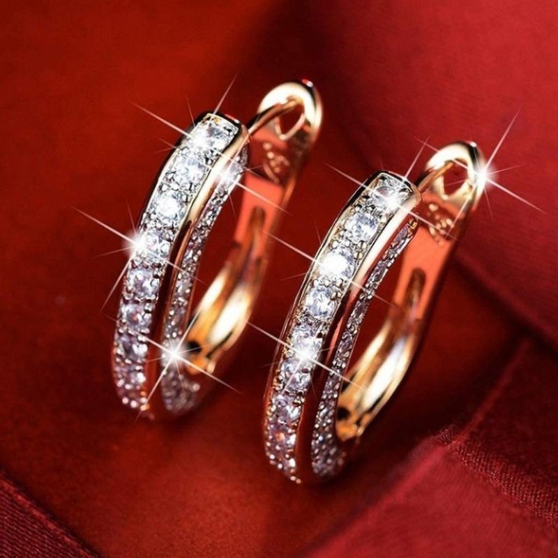 

Hoop & Huggie Trendy Earrings For Women Luxury Round Shining Silver Color Glitter Bright Ear Jewelry Fine Gift
