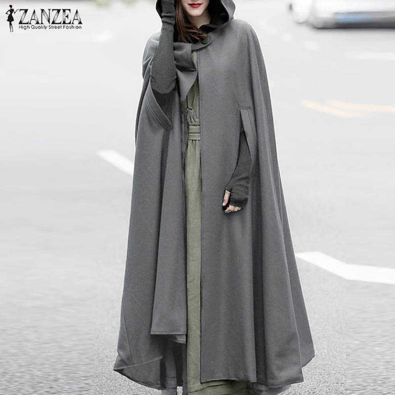 

Jackets Zanzea Women Poncho Winter Hooded Open Front Cloak Loose Solid Long Coat Hoodies Cosplay Outwear Christmas Casual Cape Plus Size, Black;brown