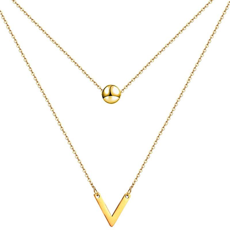 Chokers Stainless Steel Double Layer Chain Small Ball Letter V Choker Necklaces For Women Girls Trendy Jewelry Valentine Gift