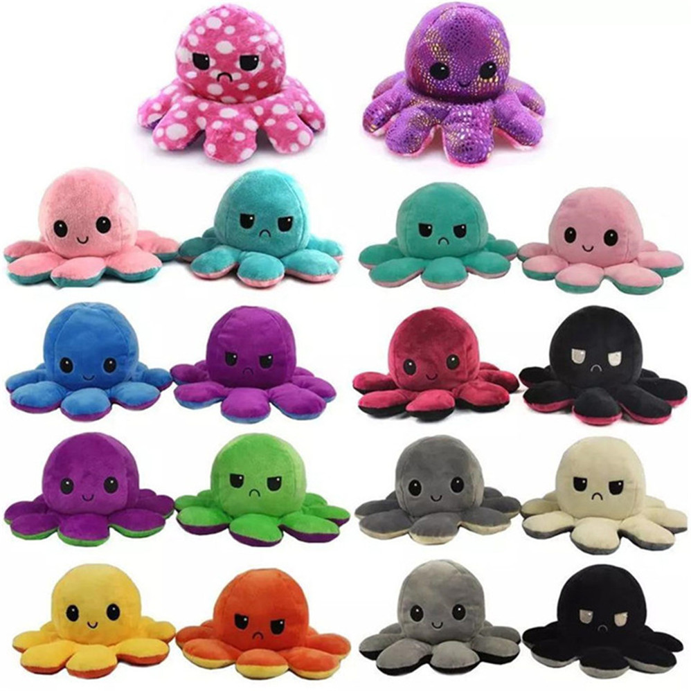 

2021 Stuffed Plush Reverse Toys Poulpe Retroflexion Octopu Soft Double-sided Flip Funny Emotion Pulpo Doll Peluches Squishy