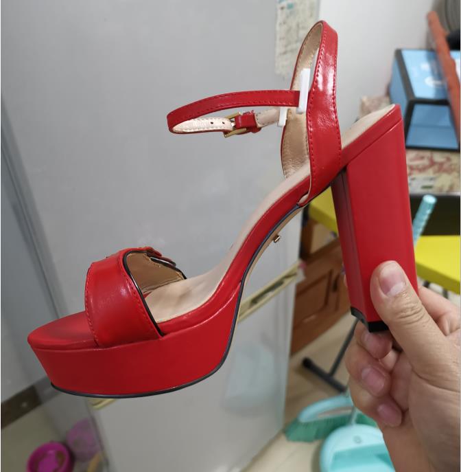 

Branded Women Leather Platform High Heel Sandal Designer Lady Adjustable Ankle Strap Rubber Sole