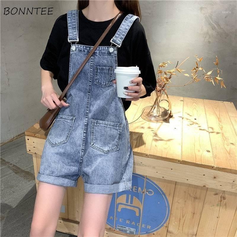 

Women's Jumpsuits & Rompers Playsuits Women Solid Denim Pockets Korean Style Loose Casual Summer Chic Simple Female Overalls All-match Soft, Black;white