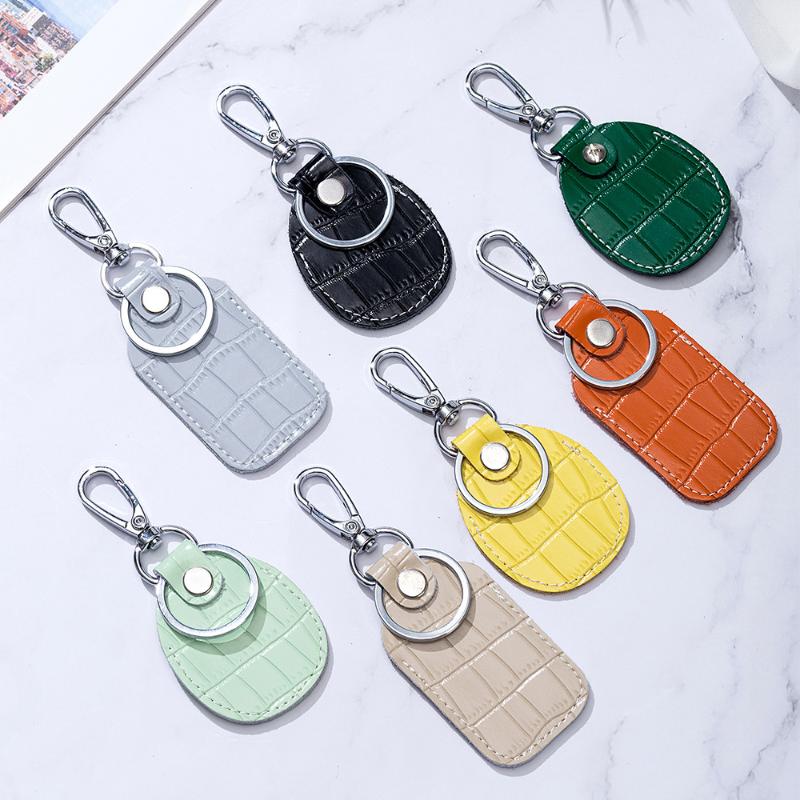 

Keychains Fashion Crocodile Pattern Round Leather Access Control Keychain Mini Rectangular Card Protective Case, Silver