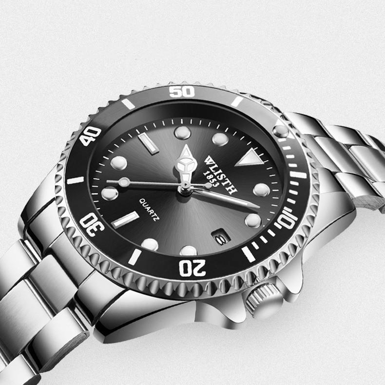 

Wristwatches WLISTH Men's Silver Steel Band Quartz Watch Top Brand Fashion Business Clock Luminous Calendar Water Ghost, Silver green