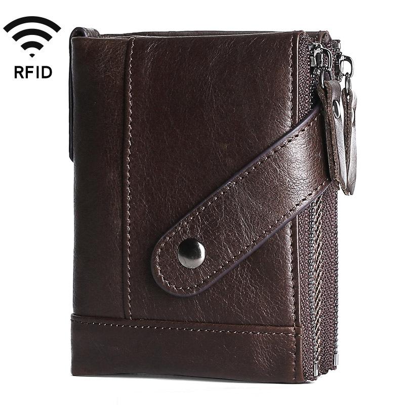 

LESENUO Genuine Leather Men's Wallet Short High Quality Luxury with Zipper Coin Pocket Card Holder Cow Leather Coin Purse New, Black