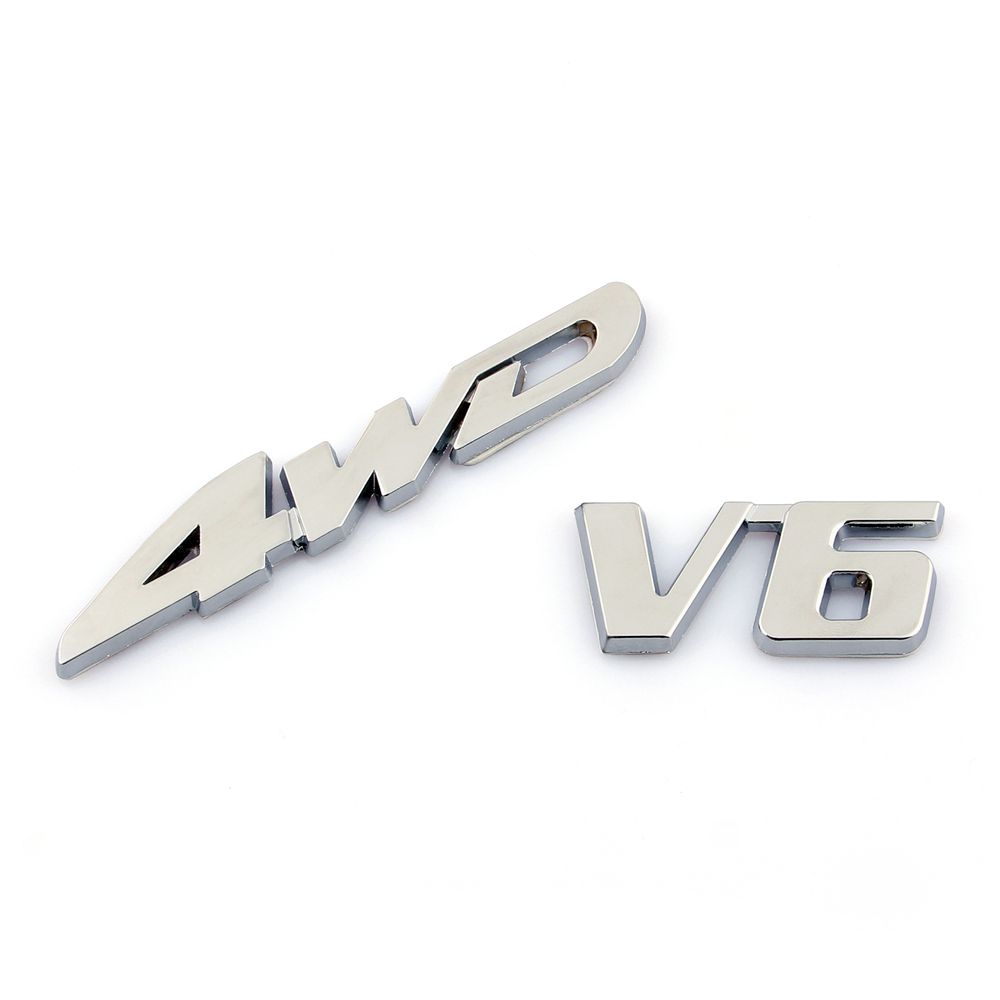 

3D Chrome Metal 4WD V6 Car Trunk Rear Fender Emblem Badge Decal Sticker SUV