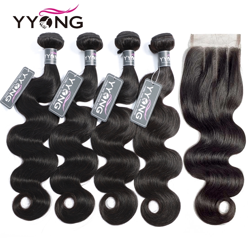 

Yyong 3 4 Body Wave Brazilian Weave Lace 4x4 Remy Human Hair Bundle With Closure, Ombre color