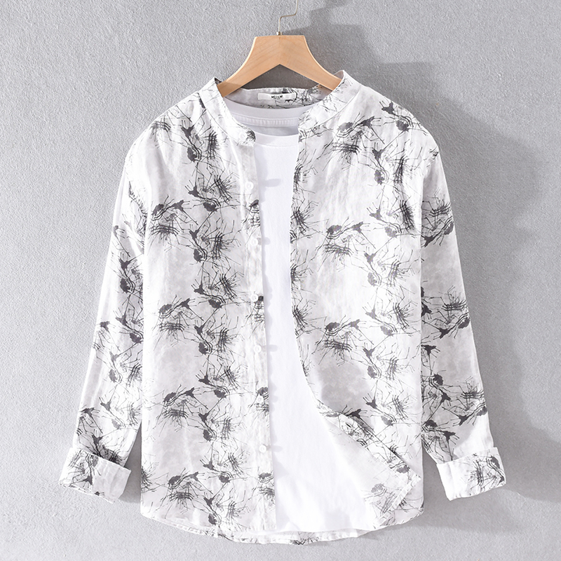 

2021 Summer New Arrival 100% Linen White Shirts Brand Long-sleeved for Men Casual Comfortable Shirt Mens Chemise U2mj, 9750 blue
