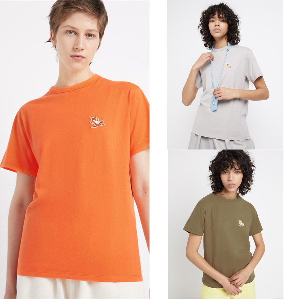 

MAISON KITSUNE Lazy Fox Embroidery T-Shirt 2021SS Fashion Summer Style Men Women 100% Cotton MAISON KITSUNE T Shirts L0223, White;black