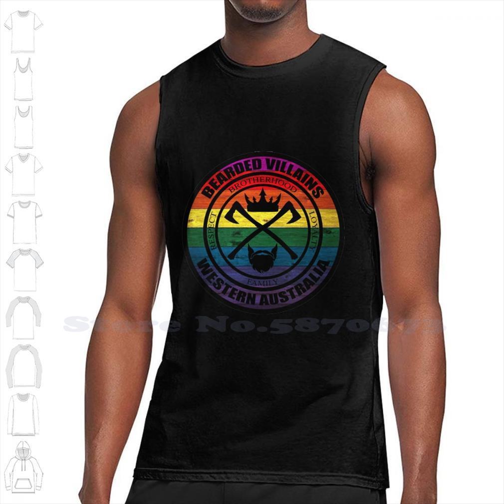 

bearded villains western australia rainbow pride logo black white sleeveless tank men women, White;black