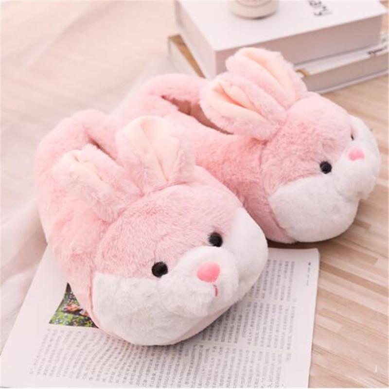 

Women's Winter Cartoon Animal Cotton Shoes Cute Pink Plush Slippers Woman Slides Warm Home Shoes Ladies Furry Flip Flops, As shown