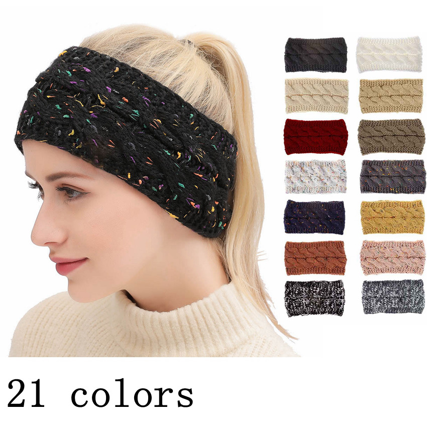 

21 Colors Knitted Hairband Solid Colour Stretchy Colorful Yarn Wide-brimmed Hair Band Adults Women Warm Hair Ornaments LLA1050, 21 colors;pls remark no.