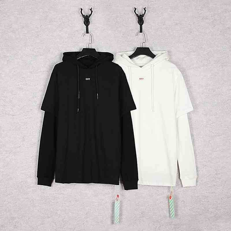 

hoodies2021 tide brand off irregular spray painting fake two-piece men' Hoodie arrow printing couple loose casual sweater, White