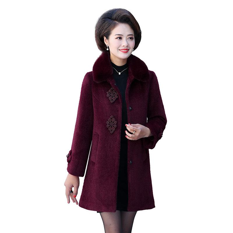 

Women's Wool & Blends Fashion Women Mink Cashmere Woolen Coat Winter Middle-aged And Elderly Plus Size Thick Warm Female Outwear T358, Rich purple