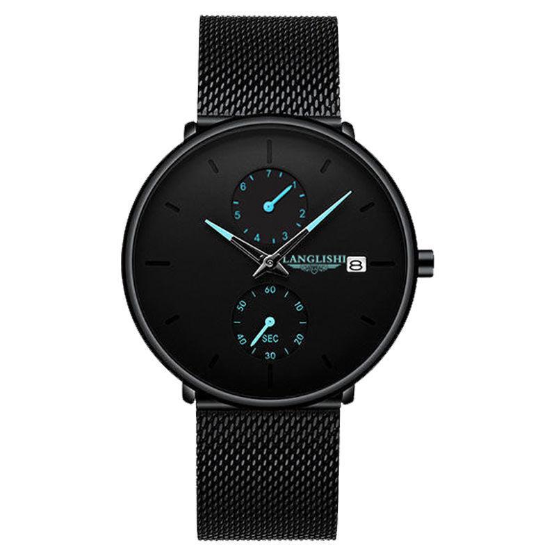 

Wristwatches LANGLISHI Fashion Mens Watches Top Quartz Watch Men Casual Slim Mesh Steel Waterproof Sport Relogio Masculino, Yellow pointer