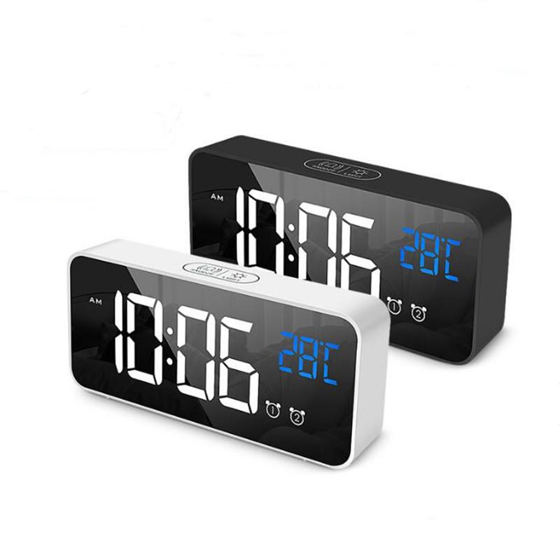 

Other Clocks & Accessories Music Ringing LED Alarm Clock Digital Intelligent Voice Control Snooze Dual With USB Cable Mirror