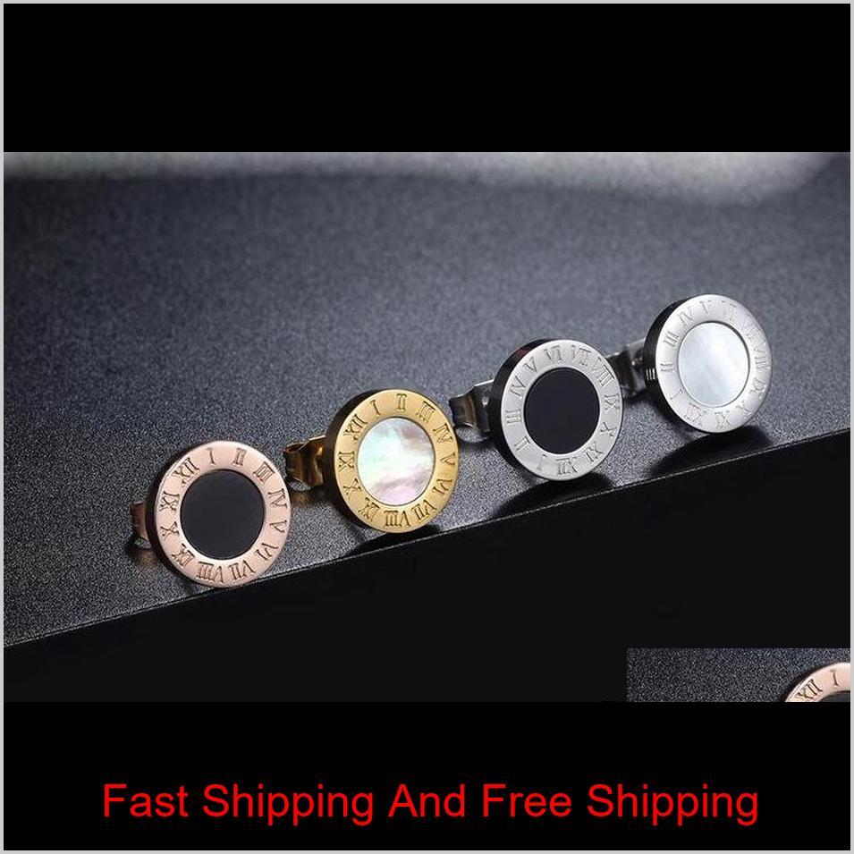 

Luxury Designer Jewelry Women Earrings 18K Stainless Steel Men Gold Stud Earrings With Onyx And Shell Rock Punk Round Wedding Gift Eit P6Hpy, Golden;silver